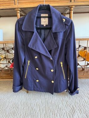 Guess Navy Double-Breasted Peacoat with Gold Hardware